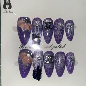 Purple Glitter Nail Extensions